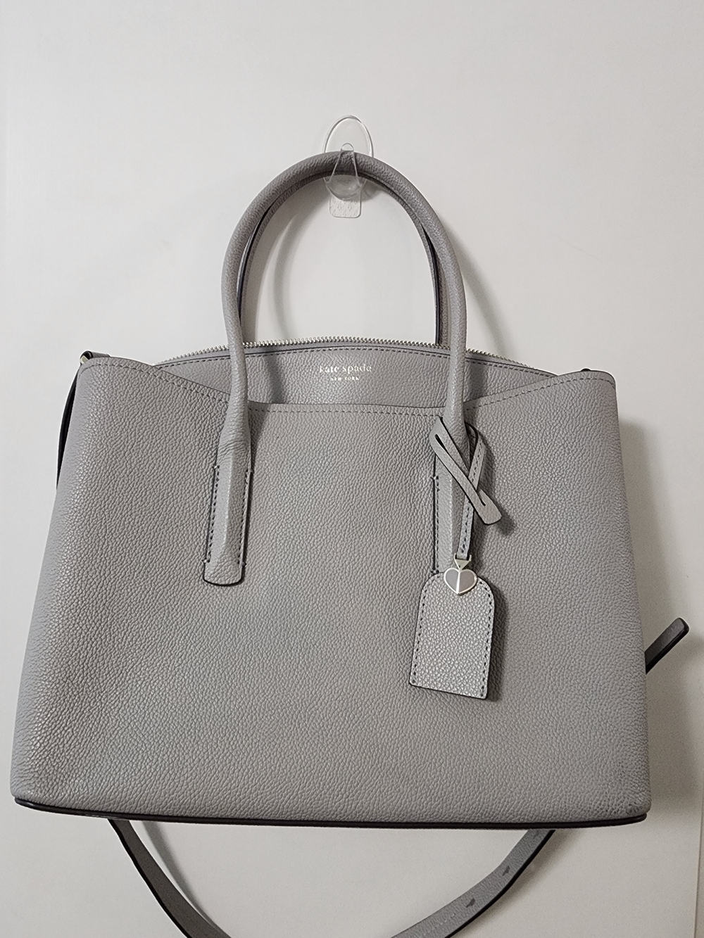 Kate Spade Pebbled Leather Satchel Gray Structured Tote Gold Hardware Crossbody - Picture 3 of 14